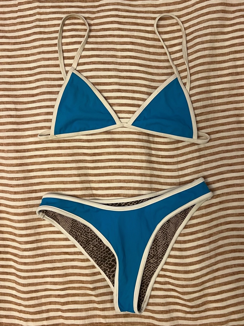 Acacia Blue Triangle Bikini Set with White Piping